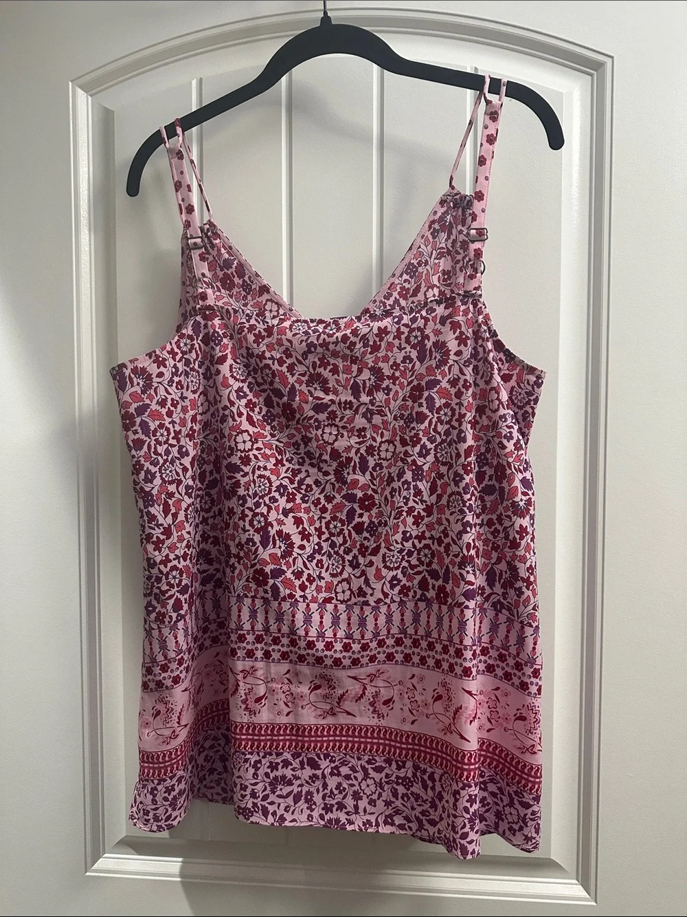 CAbi 5390 Indira Tank - Pink Floral V-Neck Double-Strap Cami- medium